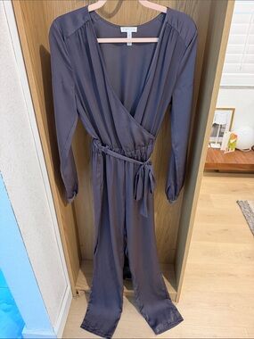 REVOLVESilk-Like Wrap Jumpsuit in Slate Gray